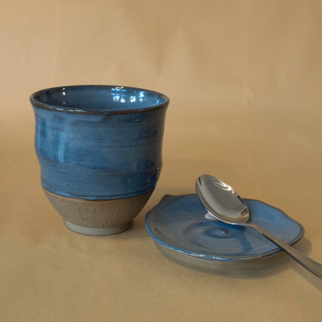 Pot à ustensiles et porte-cuillère bleu